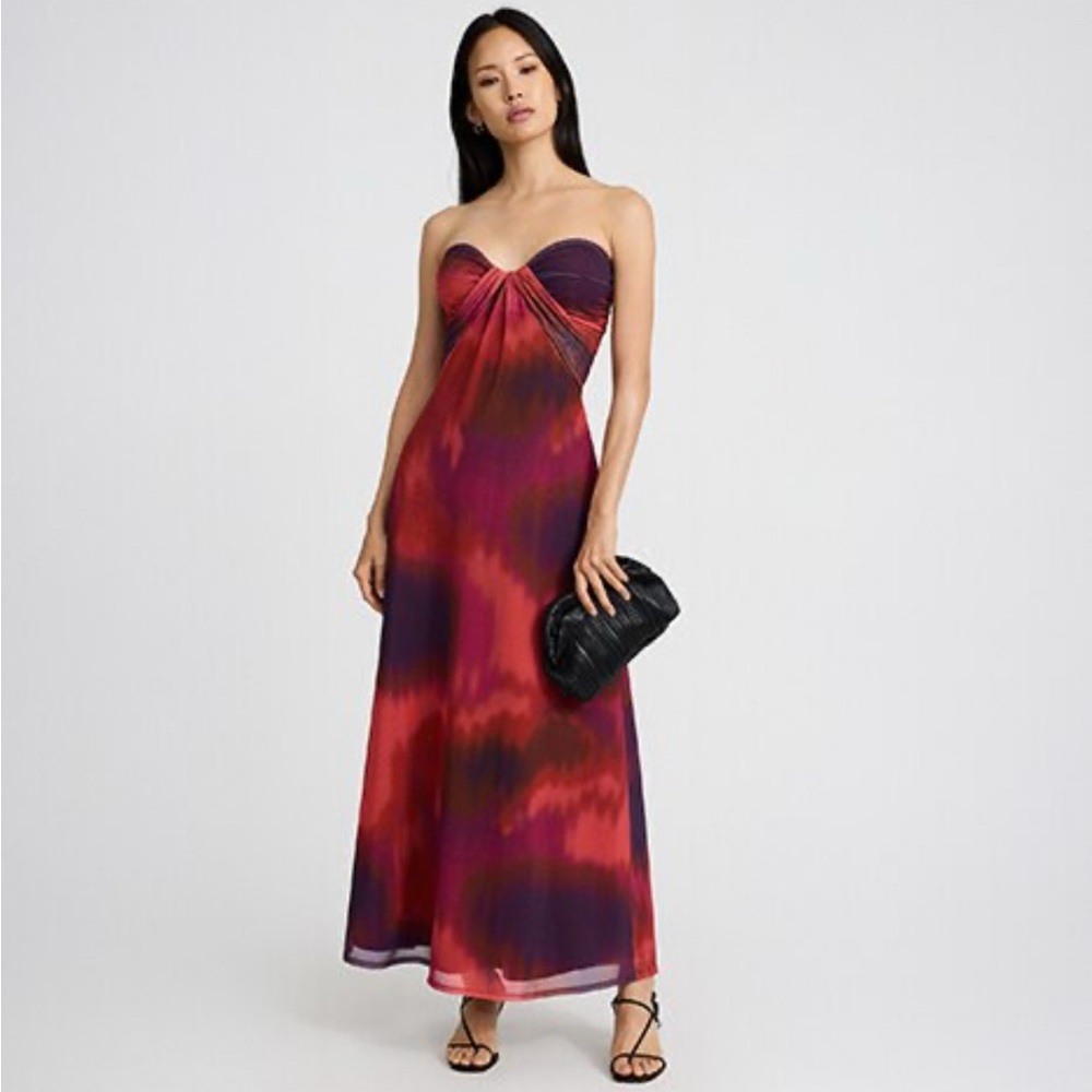 Express Mesh Printed Strapless Sweetheart Maxi Dress - Sunset